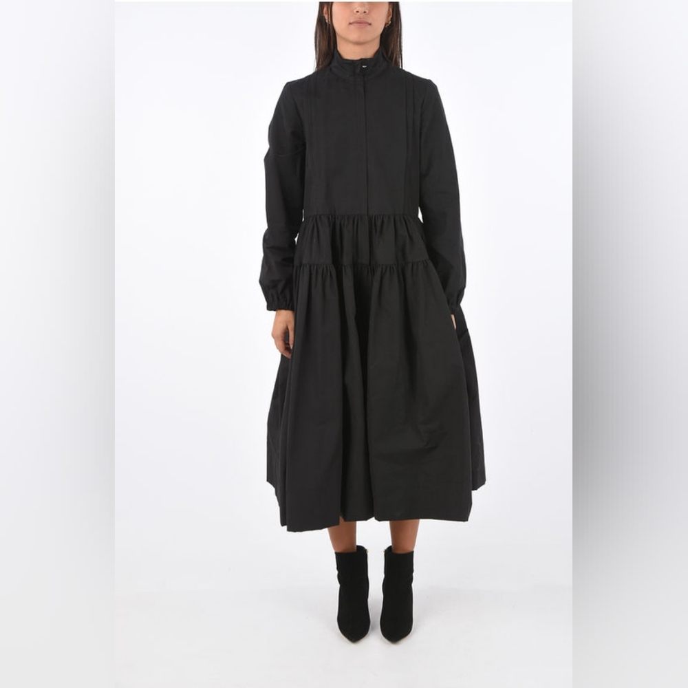MOLLY GODDARD Pintuck Lorena Front Zip Trench Dress Black UK 8 US 4 Org $1,575